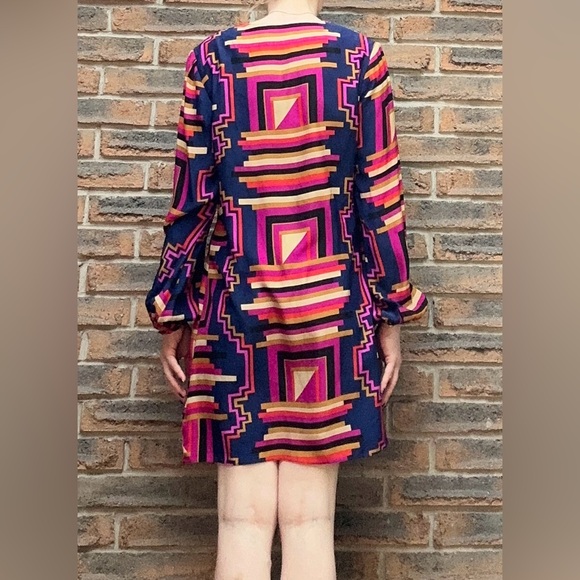 Alice and Trixie - Navy and Fuchsia Silk Long Sleeve Mini Shift Dress - EUC - S - Picture 3 of 7